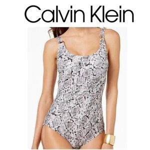 Calvin Klein Black Viper Starburst Pintucked tiers sz 4 One-Piece Swimsuit